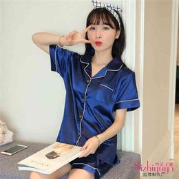 Silk Short Pyjamas Sleeve Soft Sleepwear Set Pyjamas Women Sexy Summer Two Piece Set Nightgown Plus Size Pyjamas Women Sets 210330277s