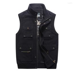 Men's Vests Spring Vest Men Casual Cotton Stand Collar Male With Many Pockets Plus Size M- 7XL 8XL Sleeveless Jacket Autumn Outwear