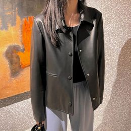Women's Leather PU Coat For Women Spring Style Lapel Short Loose Simple Irregular Light Cooked Small Fragrant Black Outerwear