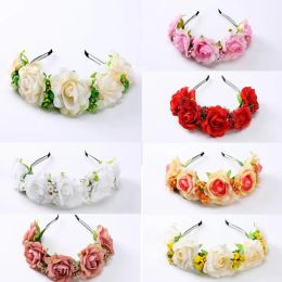 MOQ:5PCS Rose and Berry Flower Headbands Cloth Floral Hairband Hair Accessories For Women Bride Beach Weddign Hair Decoration LL