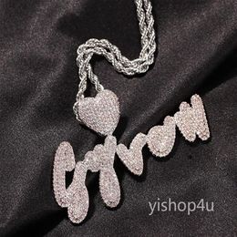 Custom Name A- Z Heart Dropping Cursive Letters Pendant Necklace For Men Women Gifts Cubic Zirconia Necklace Hip Hop Jewelry2417