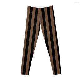 Active Pants Coffee Brown And Black Vertical Stripes Leggings Sports Female Legging Raises BuSportswear