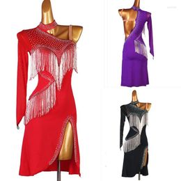 Stage Wear Red Black Purple Latin Competition Dress Rumba Cha Salsa Tango Dance S-XXXL Lq241