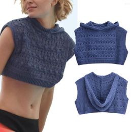 Women's Sweaters Maxdutti High Street Cropped Sweatshirts Women Hooded Knit Top Fashion Blue Colour Sexy Knitwear
