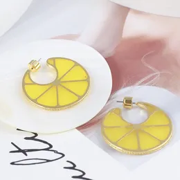 Stud Earrings European And American Tide Brand Jewelry Wholesale Fruit Series Enamel Lemon Slice Shape Round Women