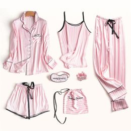 Pyjamas Set Women Silk Summer Sexy Flower Pyjamas Sexy Female Long Sleeve Shirt Pants Handwork Stitch Lingerie Striped Sleepwear L264y