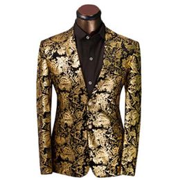Whole-2016 Brand Clothing Luxurious Gold Suits Mens Printing Blazer Casual Floral Jaqueta De Luxo Blazer Jackets For Men186C