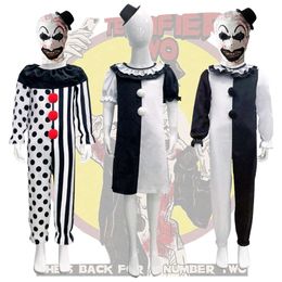 Kids Clown Cosplay Costume Halloween Costume Terrifier Mask Hat Jumpsuit Clown Dress Children Outfits for Boys Girls Carnivalcosplay