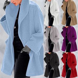 Women's Trench Coats Winter Jacket For Women Oversize Lapel Solid Colortrench Coat Autumn Elegant Long Sleeve Single Breasted Windbreaker