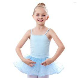 Stage Wear Girl Solid Colour Ballet Costume Kids Dance Training Practise Performance Bodysuit With Skirt Clothes Pink 130cm
