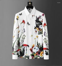 Men's Casual Shirts European Trend Diamond Printed Long Sleeved Shirt For 2023 Autumn High-end Silk Personalized