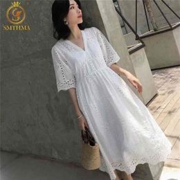 HMA New Fashion Elegant White Cotton Lace Party Dress Women Summer Short Sleeve Plus Size Dresses Female Vestidos 210409319Y