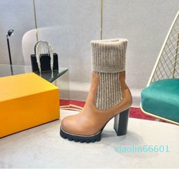 Knitted Wool Socks Boot Heels Autumn And Winter Highheeled Thick Soled Ankle Boots