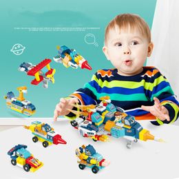 Montessori Toys Model Build Blocks Space War Car 6IN1 Transformer Robot Minifigures Technic Combat Construction Spacecraft Toy For Children Christmas Gift