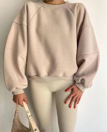 Womens Hoodies Sweatshirts Round Neck Stitching Long Sleeve Solid Color Basic Joker Sweater Cashmere 231007