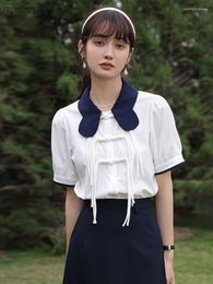 Women's Blouses Women Shirts Simple All-match Tassel Fashion Chinese Style Summer Puff Sleeve Sweet Design Elegant Patchwork Casual Tender