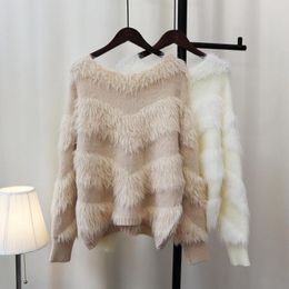 Women's Sweaters Fur Long Sleeve Fluffy Top Autumn Winter 2023 Loose Knitted Women Pink Spring Tops Elegant Jumpers Knit Pullovers