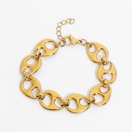 Link Chain Punk Mariner Anchor Link Chunky Bracelet For Women Men 18K Gold Plated Stainless Steel Statement272Y
