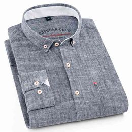 High Quality Men's Cotton Linen Long Sleeve Shirts Button Down Summer Standard Fit Casual White Shirts Comfort Soft Men Brand201f