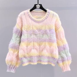 Women's Sweaters Autumn Winter Pullover Women Striped Colour Contrast Loose Casual Versatile Knitting Warmth Round Collar Long Sleeve Sweater