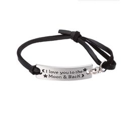 GX081 Personalised Design Letters of I Love You To The Moon And Back Charm Leather Bracelet Inspirational Jewellery Gift305L