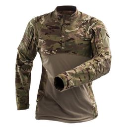 Camiseta do exército dos homens estiramento tático preto verde camo combate militar t camisa de algodão manga longa t camisa camuflagem masculino 2232u