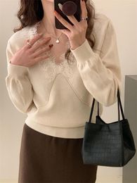 Women's Sweaters Alien Kitty Office Lady Lace Sweet Chic Elegant All Match Spring 2023 Knitted Pullovers Casual Slim Full Sleeve