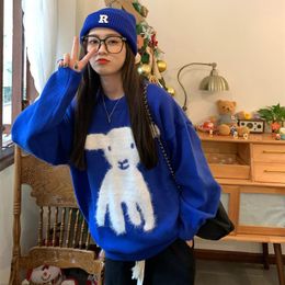 Women's Sweaters Cute Women Clothing 2023 Blue Sweater Female Winter Sheep Cartoon Long-sleeved Knitted Top Student Preppy Style