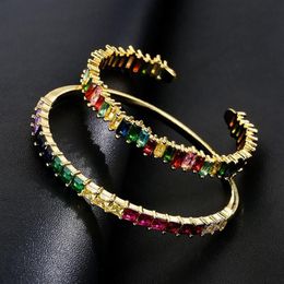 Bangle Gold Filled Baguette Cubic Zirconia Bracelet For Women Men Luxury Jewellery Rainbow Cz Gorgeous Trendy Girls Gift274P