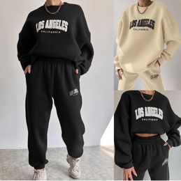 Women's Suits 2023 Winter Casual Letter Printing Round Neck Long Sleeve Women's Set Fashion Sweater Women's Two Piece Set