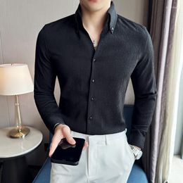 Men's Casual Shirts Camisa Masculina Fashion Print Long Sleeve For Men Clothing Business Formal Wear V Neck Slim Fit Tuxedo Dress