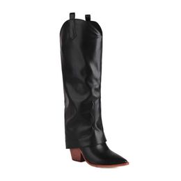 40-43 Large Autumn and Winter Women's Boots Thick High Heel Pointed High Tube Boots Trouser Boots Long Boots H316 231003