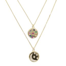 round disco coin necklace gold plated engraved white rainbow cz moon star shooting star design fashion necklaces220I