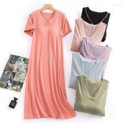 Women's Sleepwear Summer Modal Short Sleeve Female Sleeping Long Dress Loose Housewear Nightgowns For Women V Neck Nightwear Nightshirt