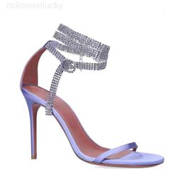 designer shoes Amina Purple Satin High heeled sandals crystal-encrusted strap spool Heels sky-high heel for shoes women summer designers shoe party factory RV2C