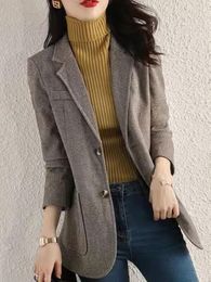 Women's Suits Blazer Women 2023 Autumn Turn-down Collar Long Sleeve Tops Coat Korean Fashion Temperament Slim Fit Jacket