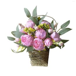 Decorative Flowers Peony Flower Basket Mother's Day Wreath Storage Thick Grapevine Battery Operated Christmas Lights For