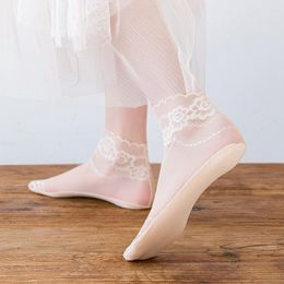 Women Socks Vintage Lace Hollow Mesh Medium Women's Korean Loose Sock Summer Thin Transparent