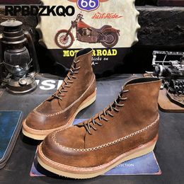 Boots Flats Ankle Large Size Footwear Designer 11 Handmade Lace Up Nubuck Retro Goodyear Welted Shoes Custom Men Short Suede