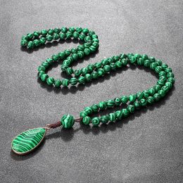 Pendant Necklaces Fashion 108 Mala Beads Men Green Malachite Water Drop Necklace For Women Charm Energy Prayer Jewellery Yoga Gift