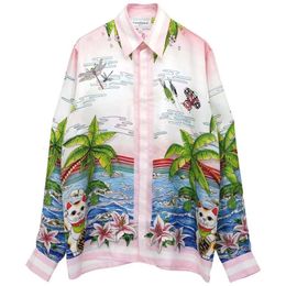 23SS Casablanca hawaii shirt Table Tennis Club Lucky Cat Stadium casual shirt Long Sleeve Shirt casablanc