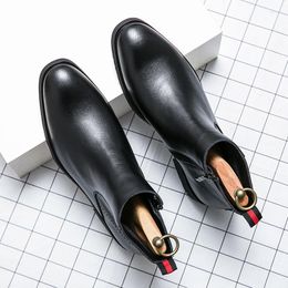 Boots High Quality Fashion Men Military Stylish Male Shoes Pointed Toe Casual 2023 Leather Side Zipper