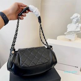 2023-Luxury Lambskin Bag Underarm Designer Hobos Bag Metal Chain Shoulder Women Handbag Flip Handbag Silver Metal Pattern Tote