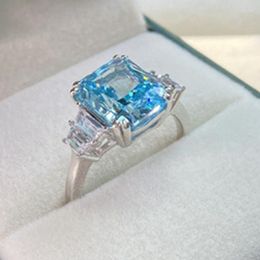 Cluster Rings Trendy Aquamarine Silver Colour For Woman Wedding Engagement Blue Sapphire Ring 2023 Trend Natural Luxury Original Jewellery