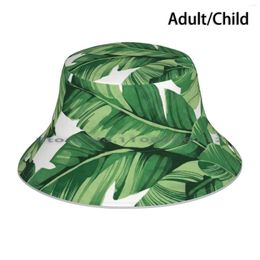 Berets Tropical Banana Leaves Bucket Hat Sun Cap Rainforest Plant Pattern Nature Palm Summer Texture Watercolour Wet Vibrant Tree