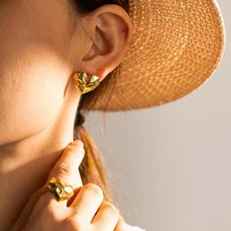 Dangle Earrings Luxury 18K Gold Plated Stainless Steel Lovely Cut-Out Bold Design Exaggerated Mild Non-irritating Jewellery Gifts