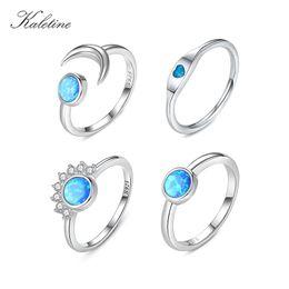 Solitaire Ring Kaletine 925 Sterling Silver Boho Midi Moon Heart Pearl Rings for Women Opal Crystal Finger Female Wedding Jewellery Gifts 231007