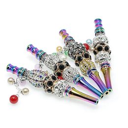 110mm Colorful With Diamond Bead Metal Smoking Pipes Zinc Alloy Metal Pipe Portable Smoke Tube Tobacco Herb Cigarette Holder Father's Day Birthday Gift