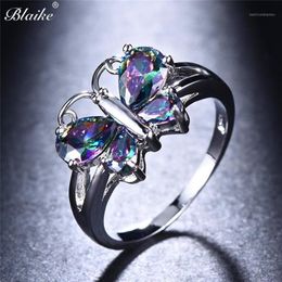 Blaike Multicolor Butterfly Wing Zircon Rings For Women Silver Colour Engagement Jewellery Birthstone Valentine Gifts1264K