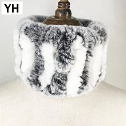 2018 Winter Women Handmade Stretch 100% Real Rex Fur Scarf Knit Genuine Rex Rabbit Fur Headbands Girls Natural Fur Ring Scarves S1248M